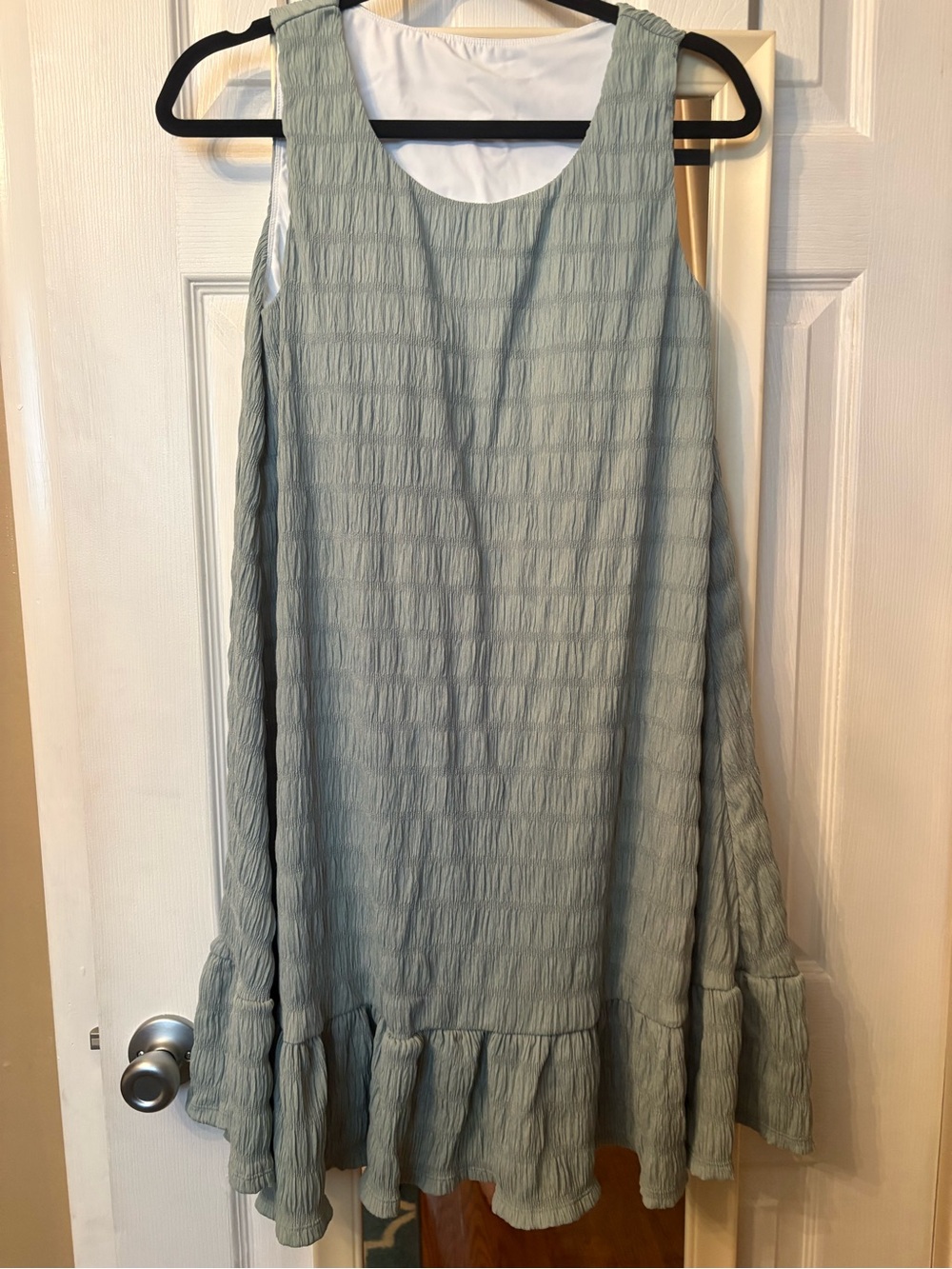 Sleeveless Ruffle-Hem Textured Sundress in Sage Green